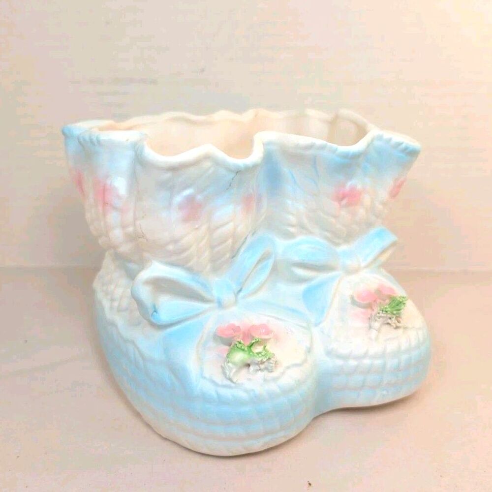 Vintage Relpo baby booties planter Blue SY1352 nursery baby shower